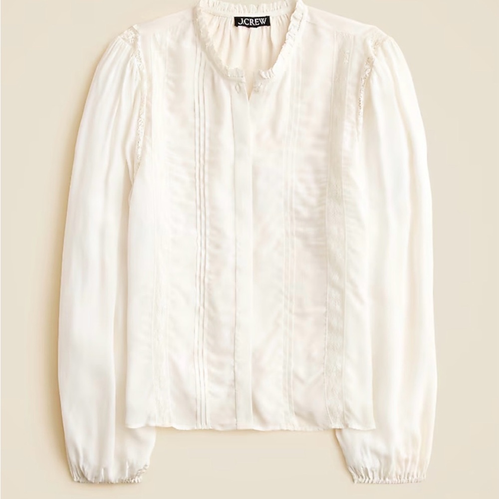 Lace-trim pintuck top in crepe de chine